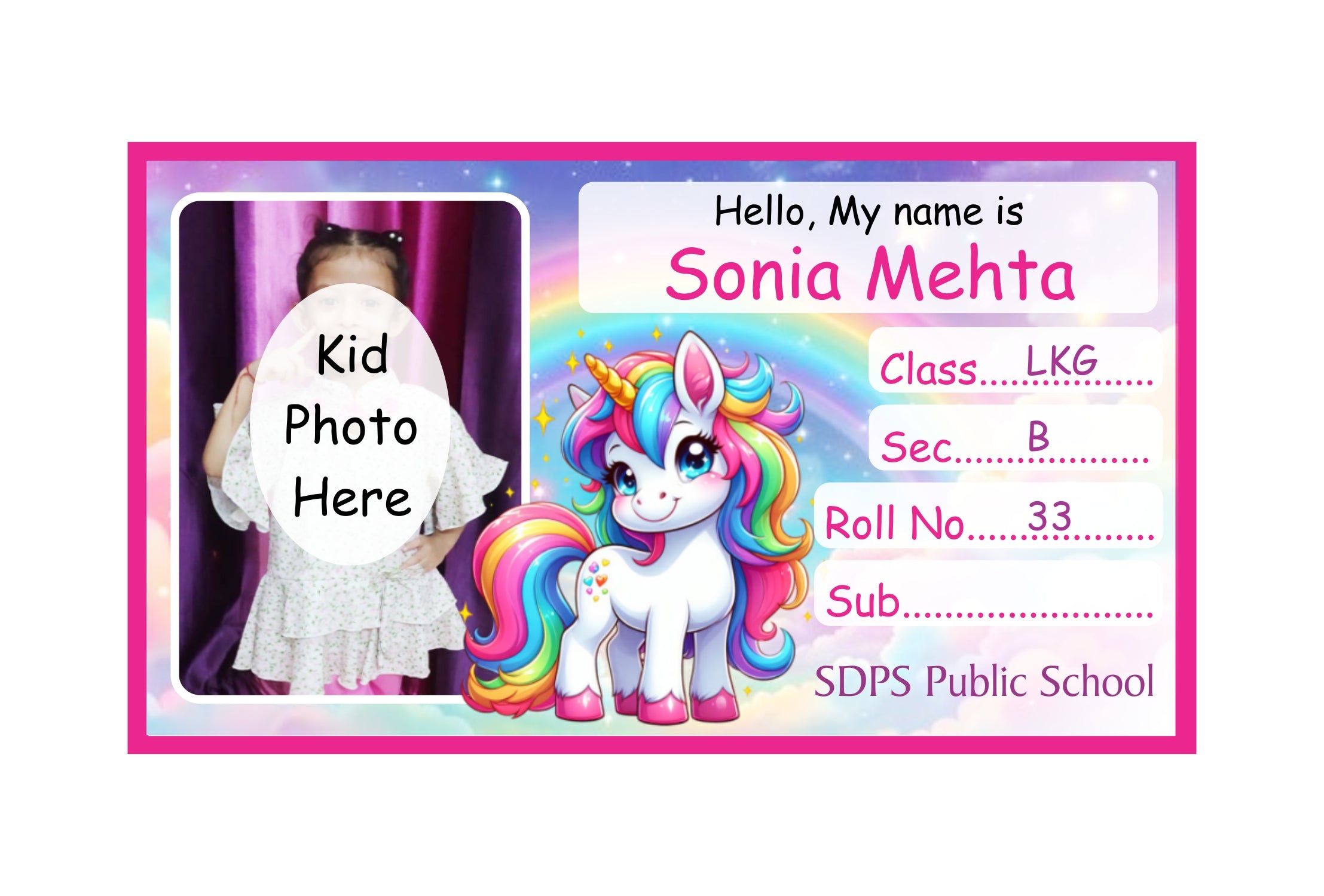 Photo Name Slip Unicorn Theme