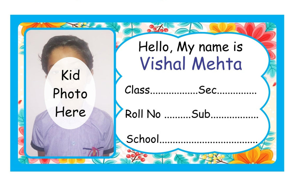 Photo Name Slip Blue Floral Theme