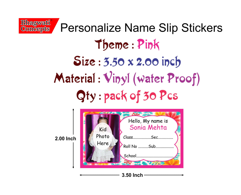 Photo Name Slip Pink Floral Theme