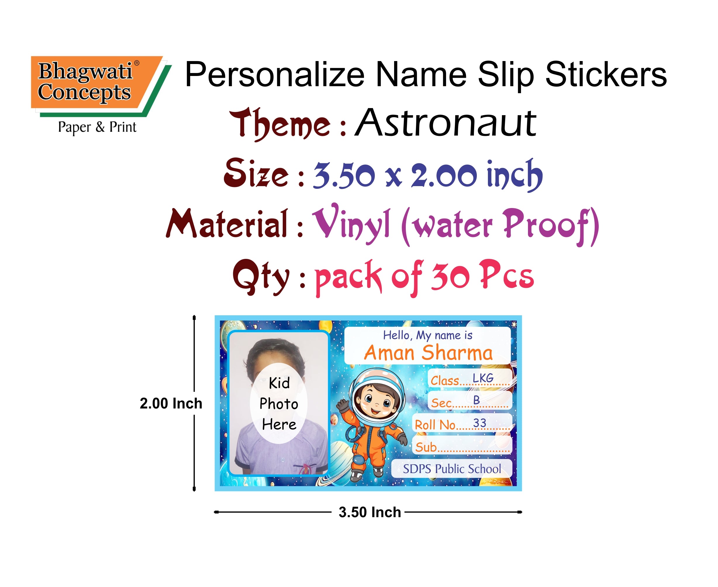 Photo Name Slip Astronaut Theme