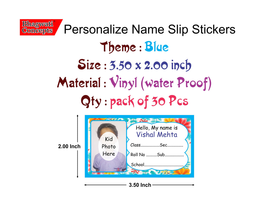 Photo Name Slip Blue Floral Theme