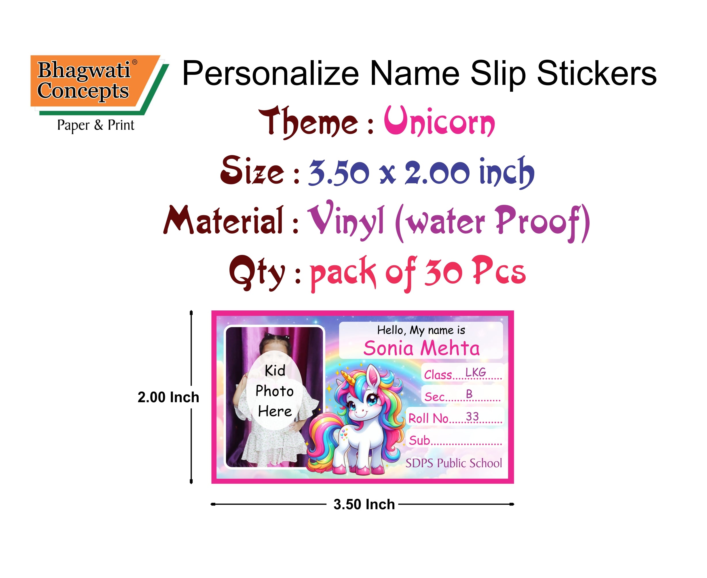 Photo Name Slip Unicorn Theme