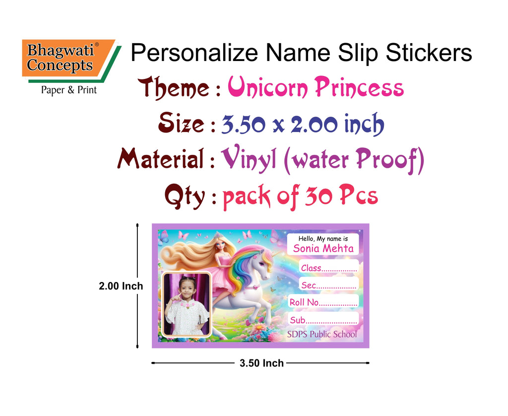 Photo Name Slip Unicorn Princess Theme