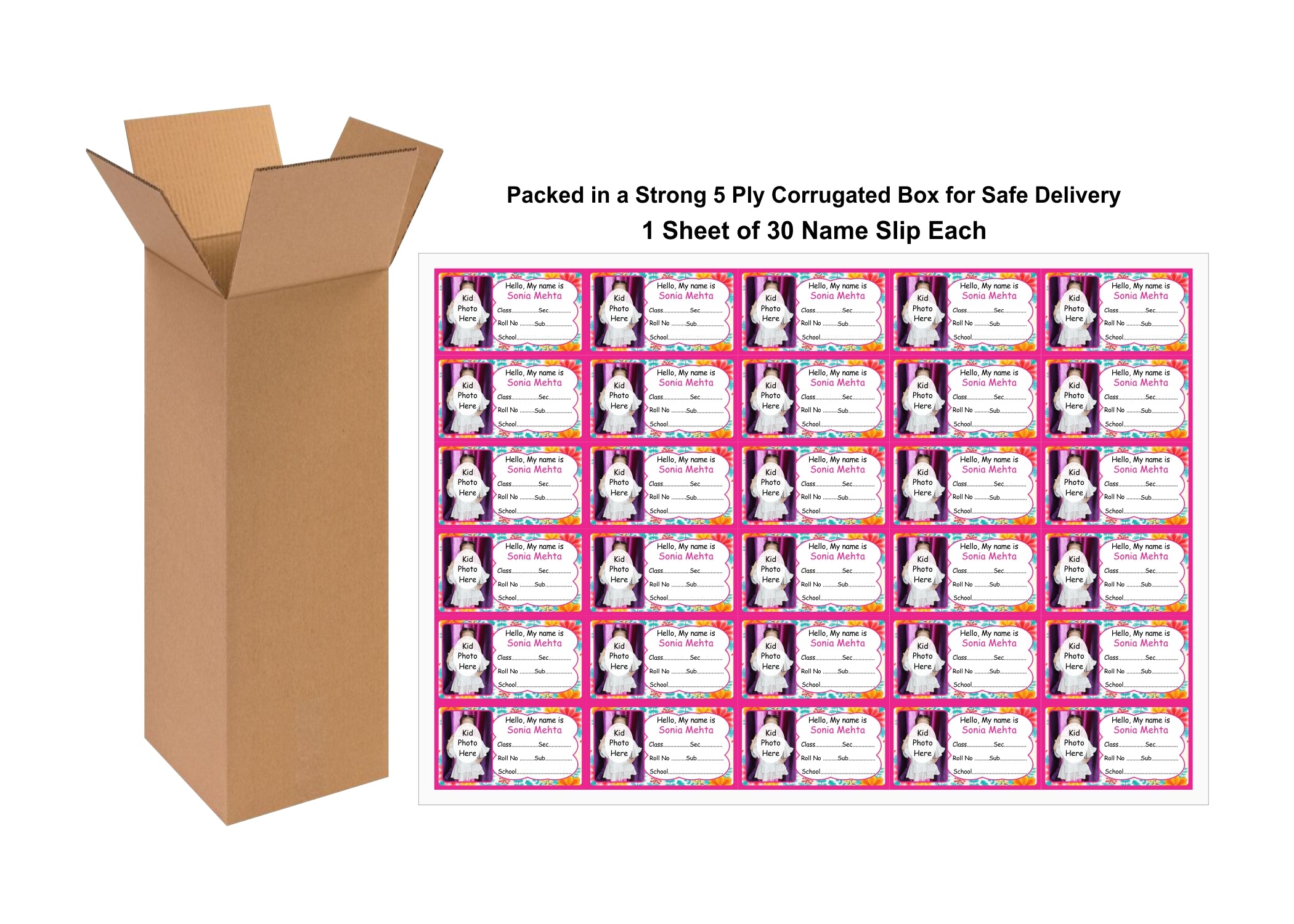 Photo Name Slip Pink Floral Theme